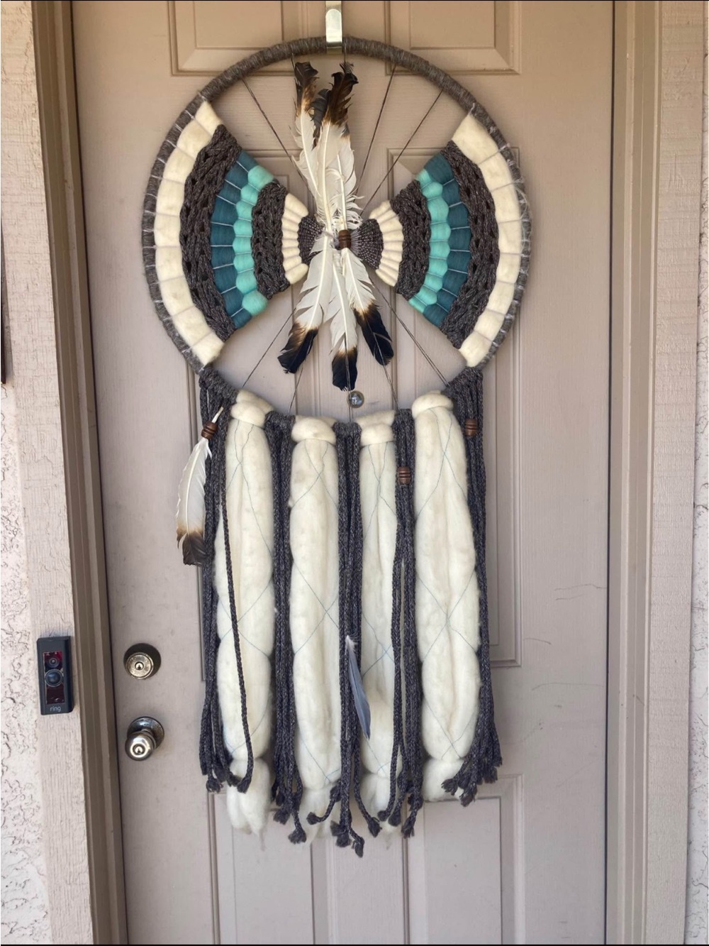 Handcrafted Gray and Teal Dreamcatcher Wall Hanging